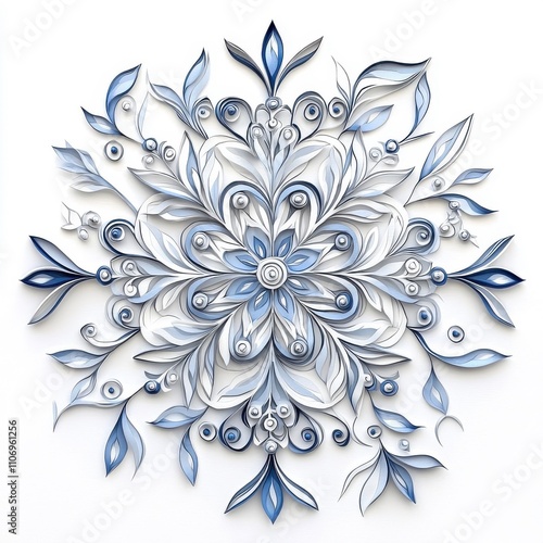 Paper Art representation of snowflakes, isolated on a white background, highlighting creativity and craftsmanship.