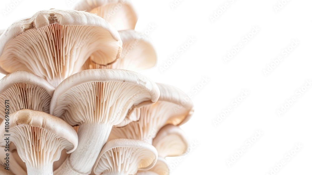 Close up of a pile of mushrooms. The mushrooms are white and have a slightly fuzzy appearance. Concept of natural beauty and the earthy aroma of mushrooms Close up of a pile of mushrooms. The mushrooms are white and have a slightly fuzzy appearance. Concept of natural beauty and the earthy aroma of mushrooms