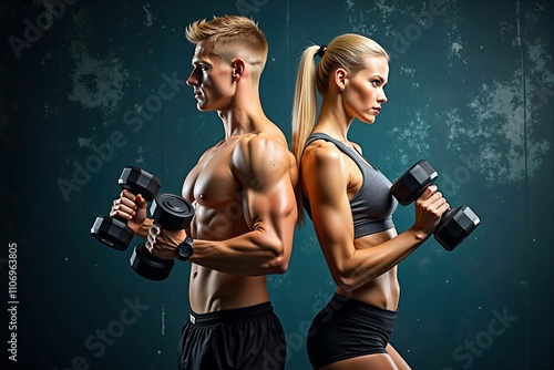 Wallpaper Mural Fitness Couple Training Together with Dumbbells in a Gym Setting Torontodigital.ca