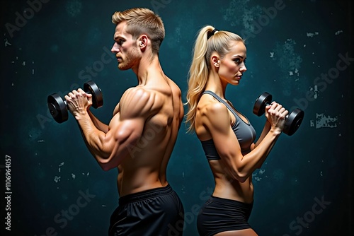 Wallpaper Mural Young Athletic Couple Performing Dumbbell Workouts for Strength Training Torontodigital.ca