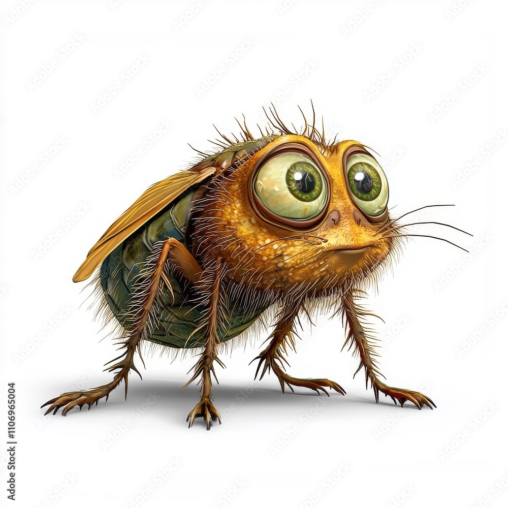3D cartoon character of a flea, isolate on a white background, capturing a whimsical and fun portrayal.