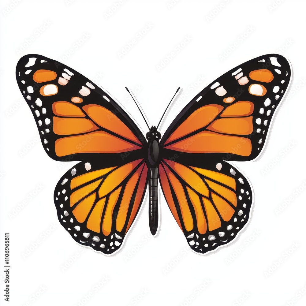 Obraz premium Vibrant Monarch Butterfly with Striking Orange and Black Wings in Detailed Close-Up for Nature and Wildlife Illustrations