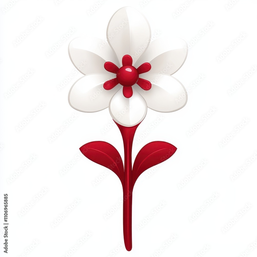 Bright White Flower with Red Leaves Displaying a Playful Design Ideal for Modern Art or Creative Projects in Digital or Print Media Bright White Flower with Red Leaves Displaying a Playful Design Ideal for Modern Art or Creative Projects in Digital or Print Media