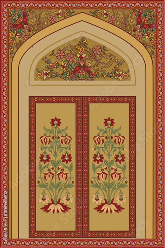 Mughal Flower with Arch Design, Mughal Background, Mughal Wedding design.