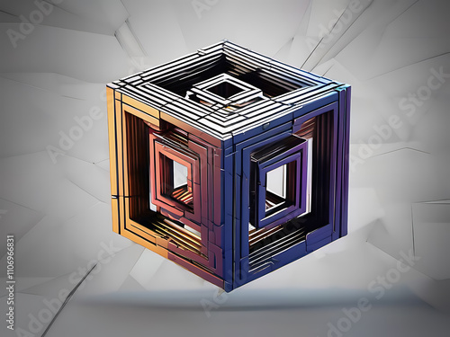 Abstract 3D Rendering of Hypercube Unfolding realistic modern photo