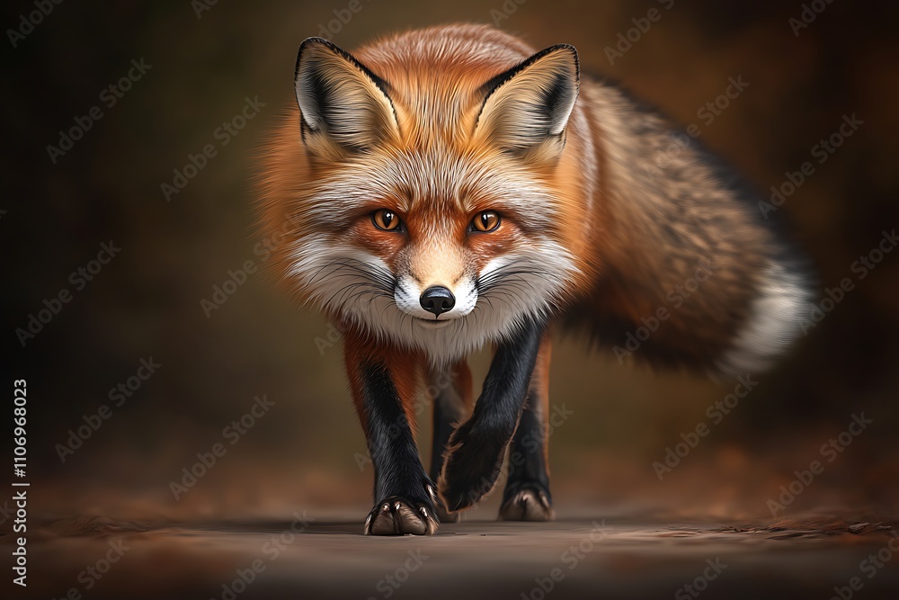 Fototapeta premium Red Fox Walking Towards The Camera In Nature
