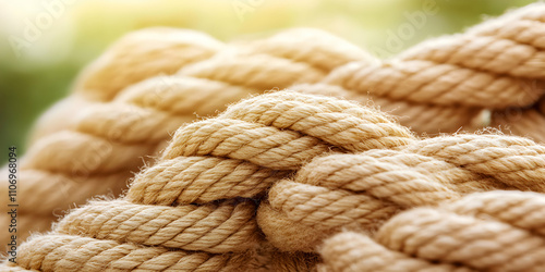 Beige Rope Texture, Close-Up of Intertwined Natural Fiber, Showing a Detailed and Textured Surface