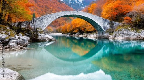 Ancient Stone Bridge in Misty Forest