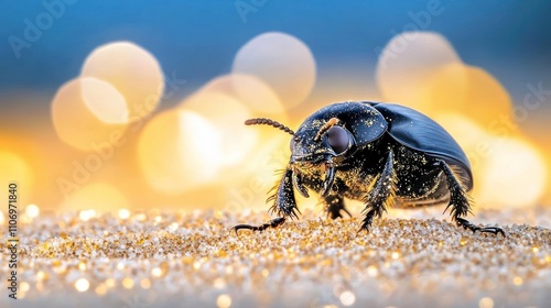 Golden Dust Beetle On Glittering Sand photo