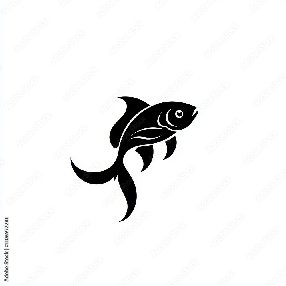 Fototapeta premium Elegant Minimalist Black Fish Illustration Perfect for Modern Design, Logo Creation, and Artistic Projects Featuring Clean Lines and Artistic Flair