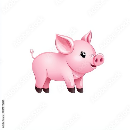 Cute Cartoon Pig Character with Pink Skin and Cheerful Expression Ideal for Children's Illustrations, Farm-Themed Designs, or Fun Educational Materials