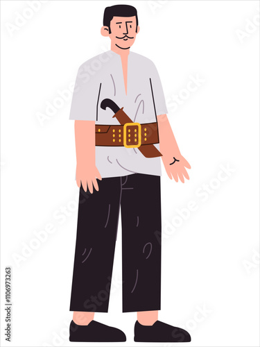 Indonesia hero Kapitan Pattimura Maluku brave man military captain kapten warrior fighter leader character patriotic soldier design icon set colorful