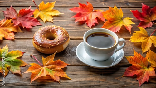 Wallpaper Mural Autumn morning with coffee and donut surrounded by vibrant fall leaves for seasonal design Torontodigital.ca