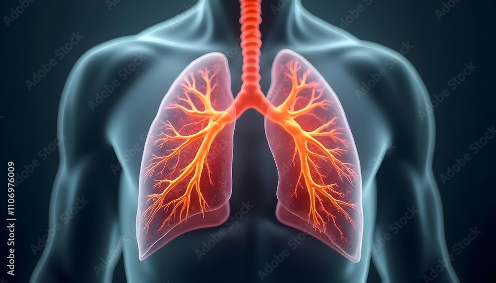 Transparent human lungs with visible bronchi and blood vessels Transparent human lungs with visible bronchi and blood vessels