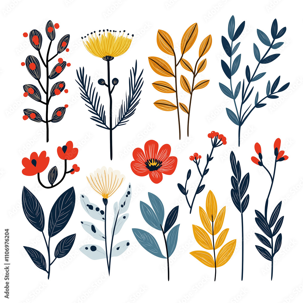 Fototapeta premium Wedding Decorative Flowers and Grass Pattern Pack