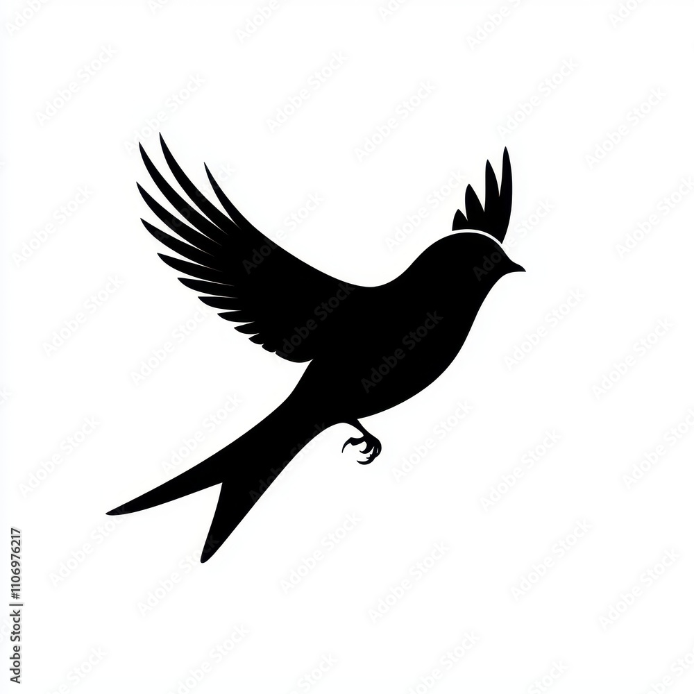 Fototapeta premium Elegant Silhouette of a Bird in Flight with Outstretched Wings and Graceful Curves on a Minimalistic Background for Nature and Wildlife Themes