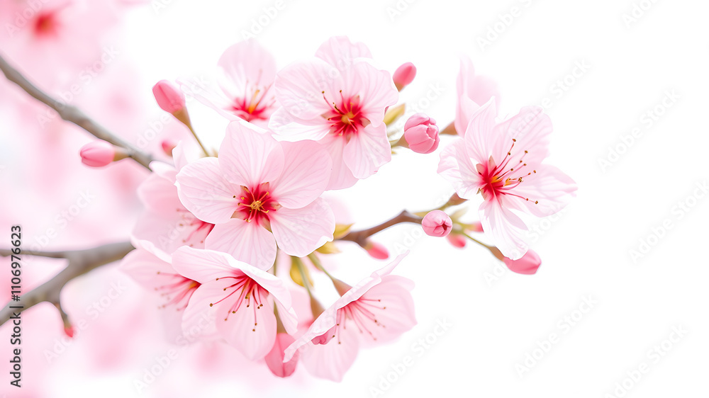 Fototapeta premium Cherry blossoms on a white background. Generative AI