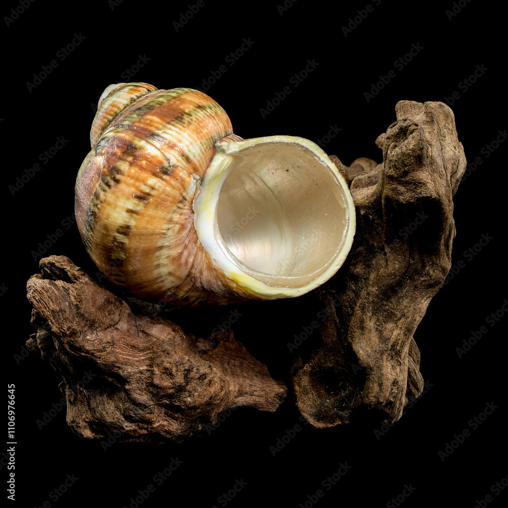 Turbo petholatus sea shell on Driftwood Turbo petholatus sea shell on Driftwood