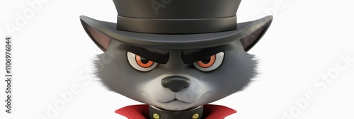 A stylized cartoon raccoon wearing a top hat and red coat, exuding a mischievous demeanor. photo