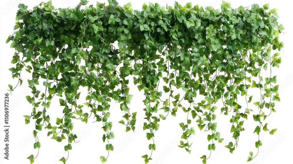 Green Ivy Vines Hanging Down Against a White Background Green Ivy Vines Hanging Down Against a White Background