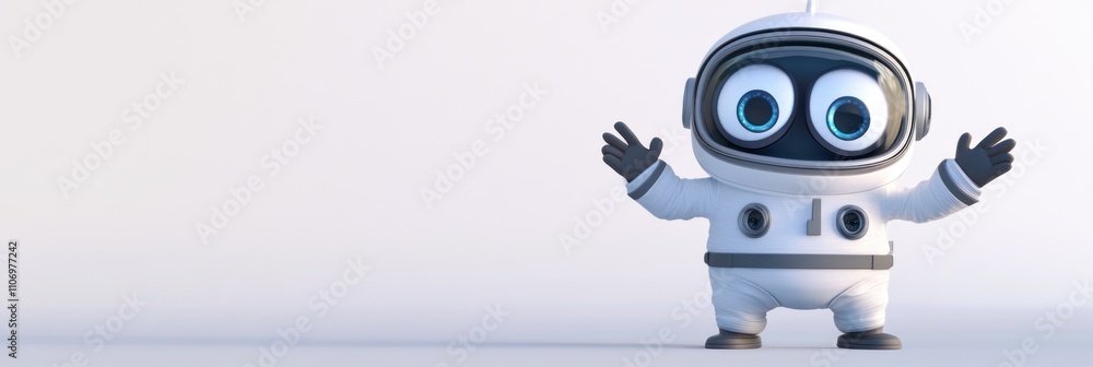 A cute cartoon robot in a spacesuit with big eyes, welcoming and cheerful. A cute cartoon robot in a spacesuit with big eyes, welcoming and cheerful.