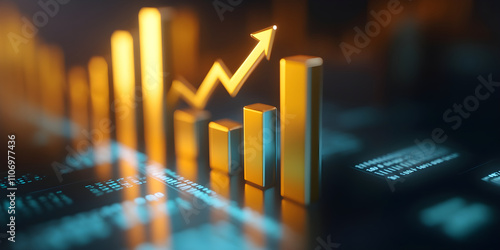 Wallpaper Mural Gradient yellow and cyan bar charts with golden arrow indicating growth, showcasing financial data and trends in modern digital environment Torontodigital.ca