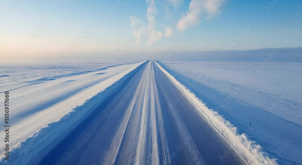 On a snowy day, a road full of snow On a snowy day, a road full of snow