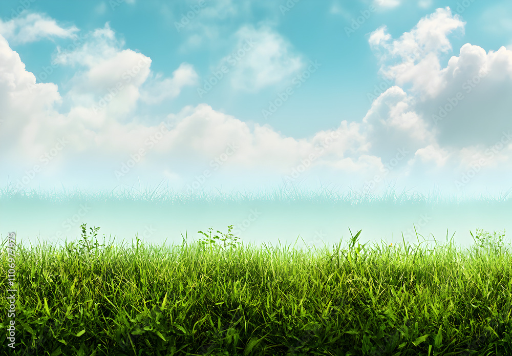 Beautiful green grass meadow landscape with a blue sky and white clouds. Beautiful green grass meadow landscape with a blue sky and white clouds.