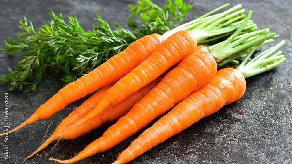 Freshly Harvested Orange Carrots with Green Tops Freshly Harvested Orange Carrots with Green Tops