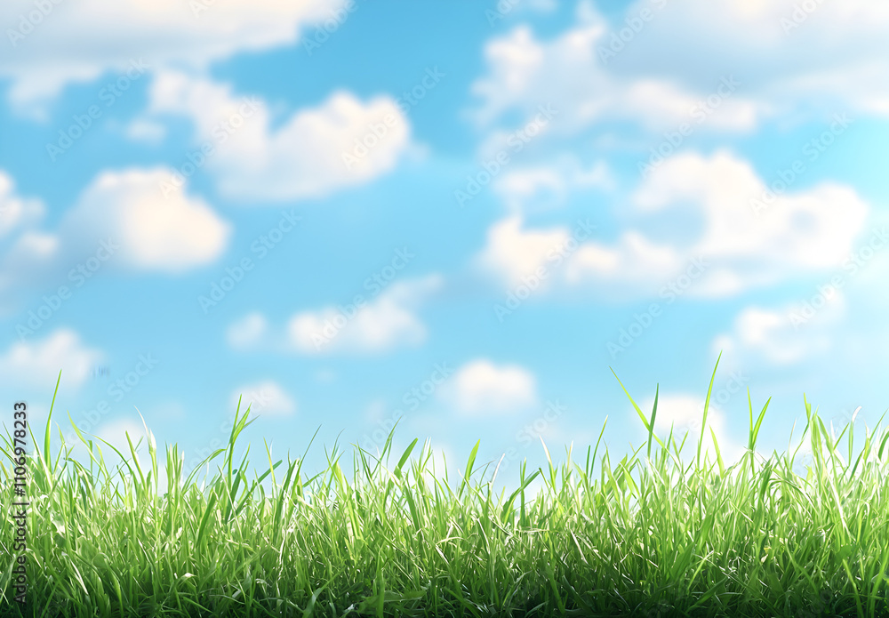 Beautiful green grass meadow landscape with a blue sky and white clouds. Beautiful green grass meadow landscape with a blue sky and white clouds.
