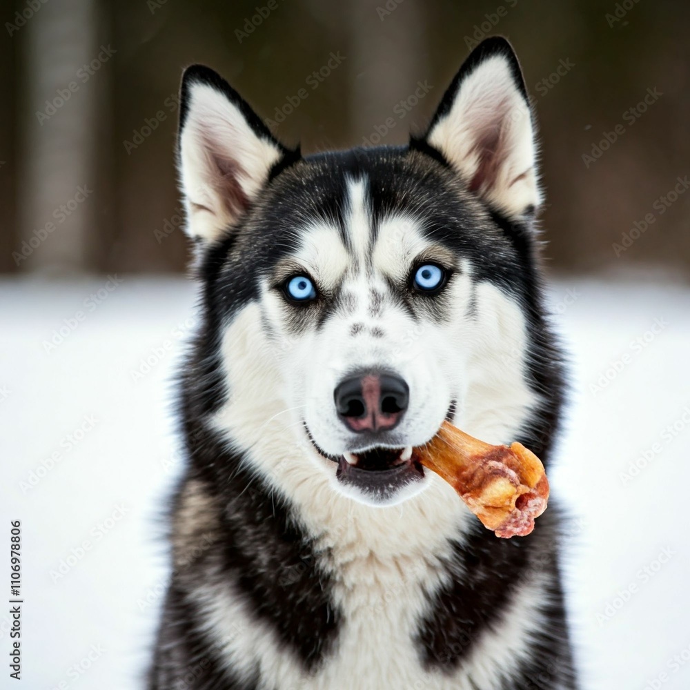 Hungry husky eating a bone Hungry husky eating a bone