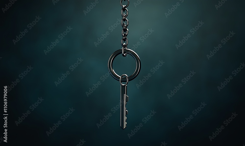 A Single Key Hanging From A Metal Chain A Single Key Hanging From A Metal Chain