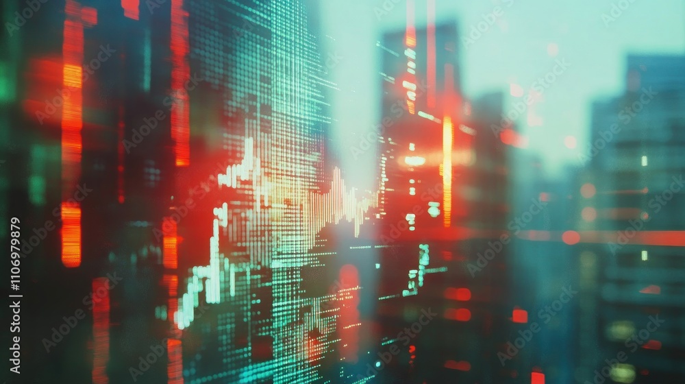Fototapeta premium Futuristic Cityscape with Data Overlay: A Glimpse into the Digital Age