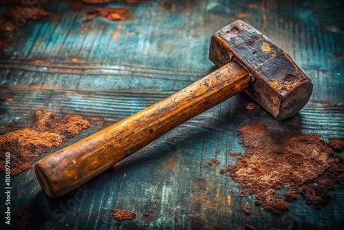 Isolated Old and Rusty Sledge Hammer on a Clear Background for Vintage Tool Photography photo