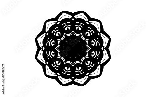 Symmetrical Mandala Art with Star-like Core and Floral Designs
