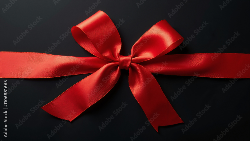 Luxurious Red Satin Ribbon Bow on Black: Elegant Gift Wrapping for High-End Retailers and Festive Promotions Luxurious Red Satin Ribbon Bow on Black: Elegant Gift Wrapping for High-End Retailers and Festive Promotions