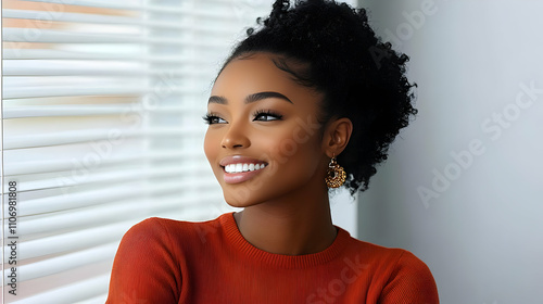 Woman Smiles, Gazing Out Wi...