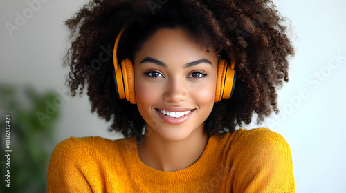 Woman Smiles, Listening to ...