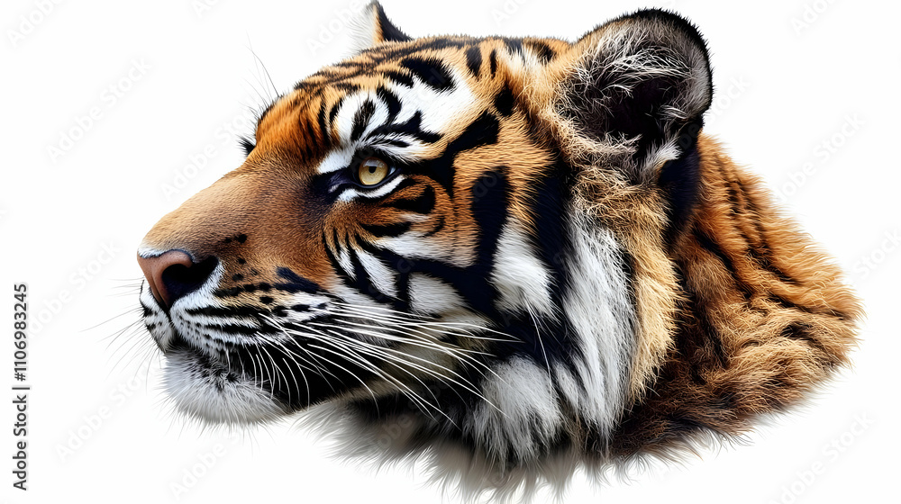 Fototapeta premium Majestic Tiger Head, Wild Cat Portrait, Orange Fur, Stripes, Powerful Predator, Wildlife Beauty