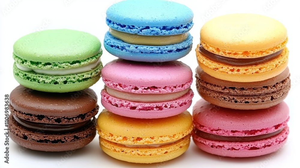 Colorful Macarons with Creamy and Chocolate Fillings Colorful Macarons with Creamy and Chocolate Fillings