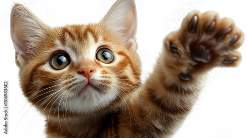 Adorable Kitten Reaches Up, Paws Extended, Cute Ginger Fur photo