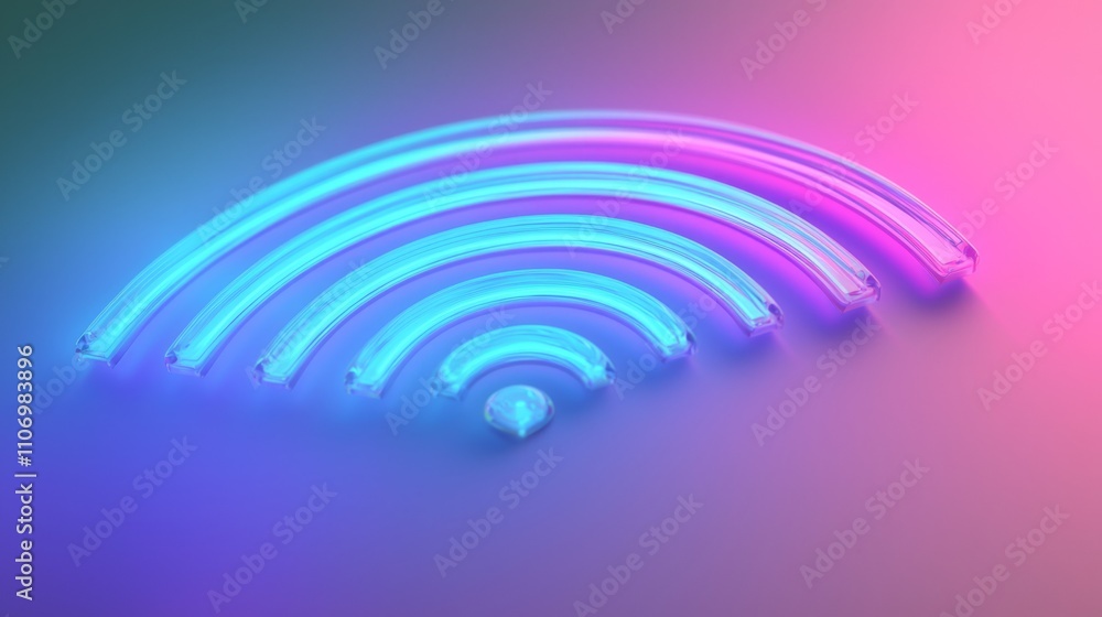Fototapeta premium Futuristic Wifi 7 Advancements: Dynamic 3D Render of Colorful Signal Waves Connecting Smart Devices in Ultra-Detailed Tech Environment