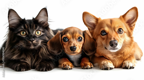 Adorable Pets: Cat, Dachshund, and Corgi Posing Together