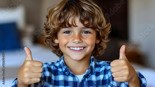 Child Shows Thumbs Up: Joyf...
