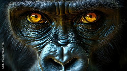 Gorilla's Intense Gaze: Wild Eyes, Powerful Face, Close-Up View