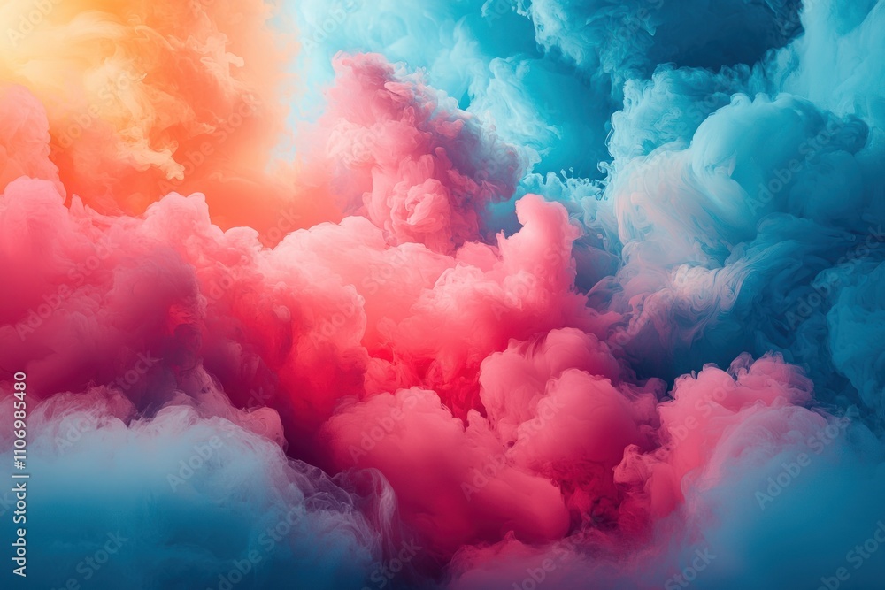 Fototapeta premium Abstract Swirling Clouds of Pink, Orange, and Blue Ink