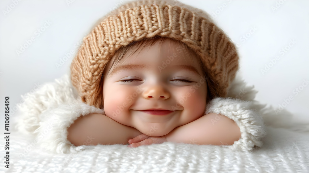 Sweet Baby's Peaceful Sleep, Adorable Knit Hat, Content Smile Sweet Baby's Peaceful Sleep, Adorable Knit Hat, Content Smile