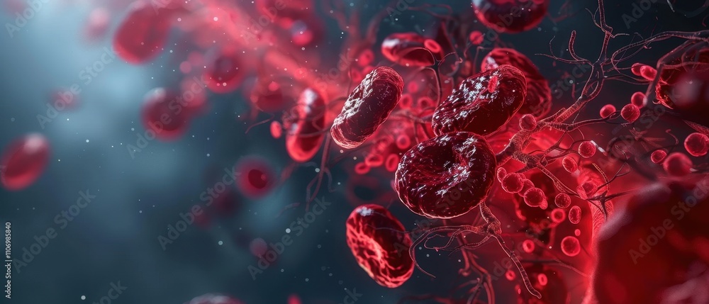 custom made wallpaper toronto digitalA vivid depiction of red blood cells flowing through a dark environment, highlighting their complex structure and movement in the bloodstream.