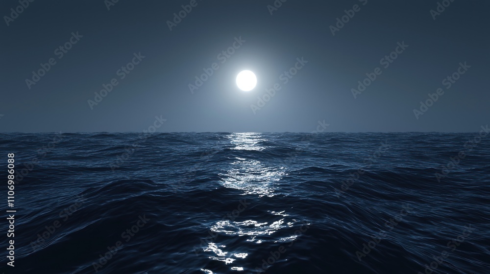 Moonlit Ocean Waves with a Single Bright Moon in the Dark Sky Moonlit Ocean Waves with a Single Bright Moon in the Dark Sky