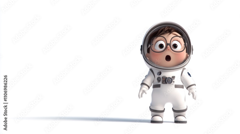 A surprised cartoon child in an astronaut suit, evoking curiosity and wonder about space. A surprised cartoon child in an astronaut suit, evoking curiosity and wonder about space.